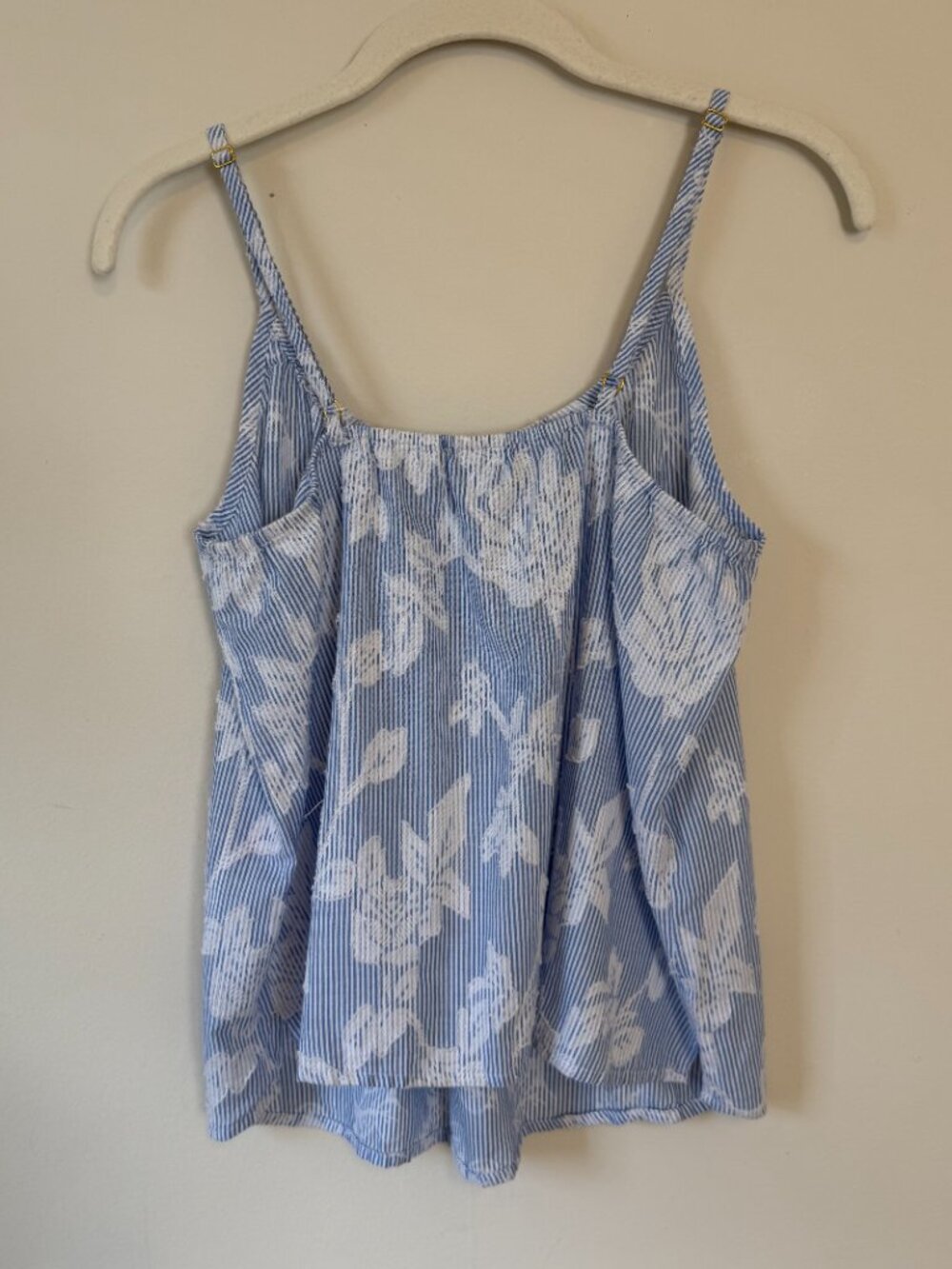Soma Cotton Striped Floral Jacquard Pajama Cami Small Blue White New With Tags - Picture 9 of 15